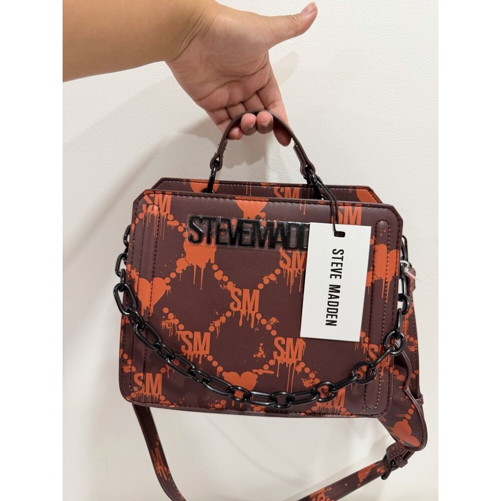 Steve Madden Bloody Hearts Bevelyn Crossbody Satchel Brown Orange Halloween RARE